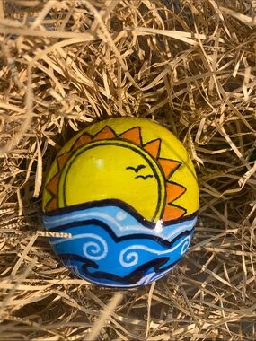 Hand-Painted Sun and Ocean Decorative Rock